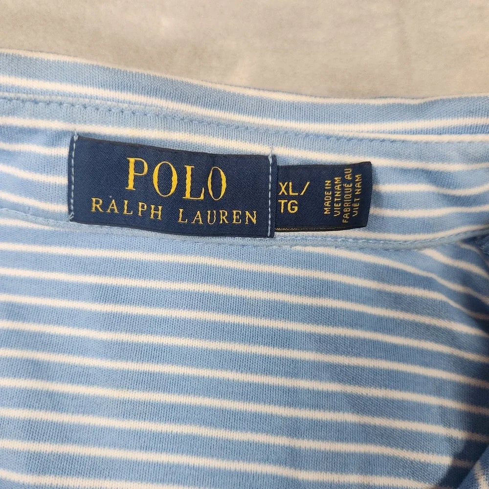 Polo Ralph Lauren Striped Cotton‎ Polo Shirt Blue White Pony XL
